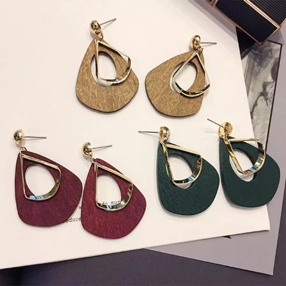 NEW!💙💎DARK♥️RED💛GOLDEN WOODEN EARRINGS!💎💙LOVE - Picture 4 of 8